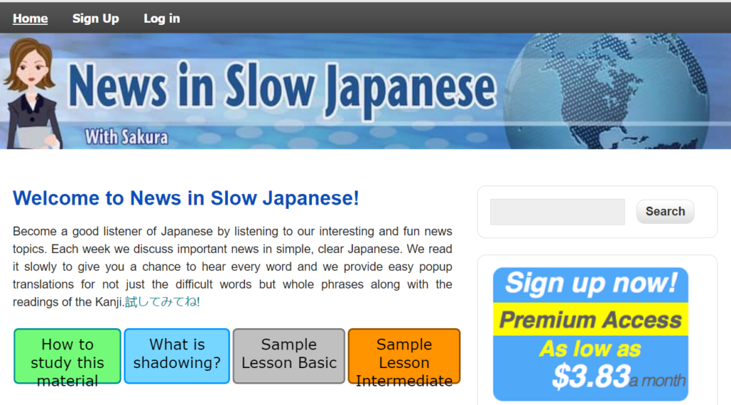 Trang web học tiếng Nhật miễn phí online News in Slow Japanese