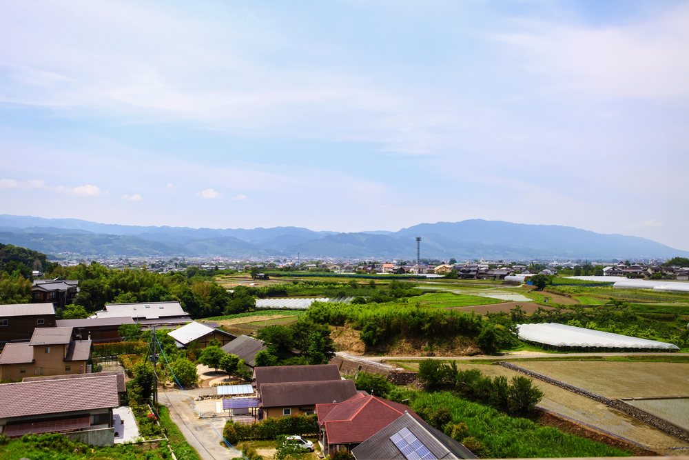 an overhead view of rural japan