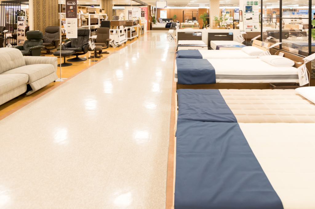 Beds lined up in Home Center