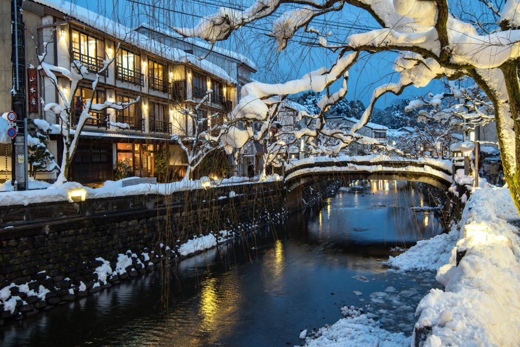 Snowy townscape Kinosaki Onsen